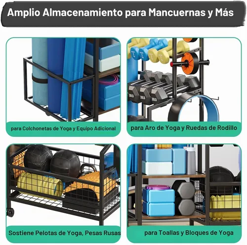 Vista 6 de Soporte para mancuernas de 3 niveles, soporte de pesas ajustable para gimnasio en casa, soporte de peso resistente con ganchos para mancuernas