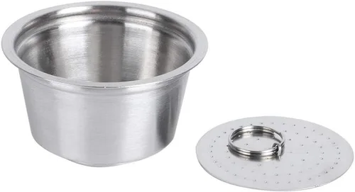 Vista 8 de Taza de cápsula de café recargable reutilizable de acero inoxidable de silicona con cubierta de polvo prensado apto para cafetera 1.4 fl oz (2#)