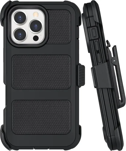 Vista 22 de Funda con clip para cinturón compatible con iPhone 12 Defender con soporte giratorio de 360°, protección resistente anticaídas y golpes, color negro