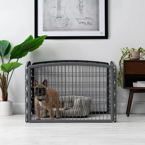 Vista 6 de IRIS USA Corralito para mascotas de ejercicio de 4 paneles de 24 pulgadas, corral para cachorros y perros pequeños y medianos, mantiene a las Gris