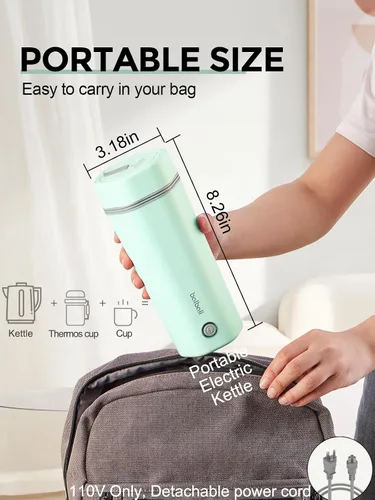 Vista 3 de balbali Hervidor eléctrico de viaje, pequeño, portátil, hervidor eléctrico para agua hirviendo, hervidor de té de viaje, caldera de agua portátil