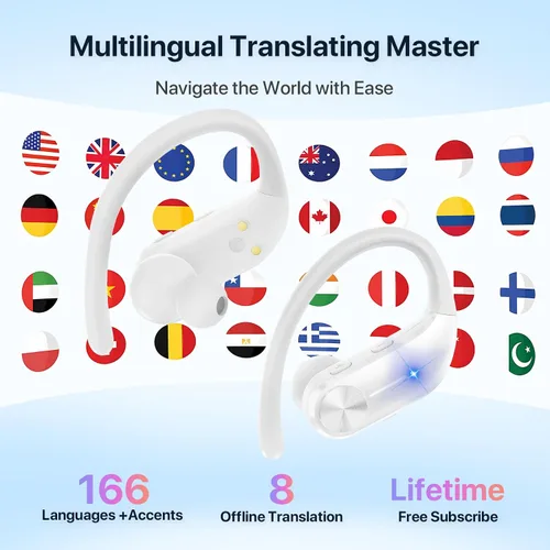 Vista 3 de Auriculares de traducción AI en tiempo real: Auriculares de traductor de Blanco