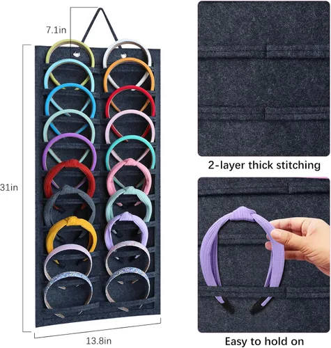 Vista 2 de SMUK Organizador de diadema colgante para niñas, soporte para diadema de pared para mujeres, organizador de accesorios para el cabello en la pared
