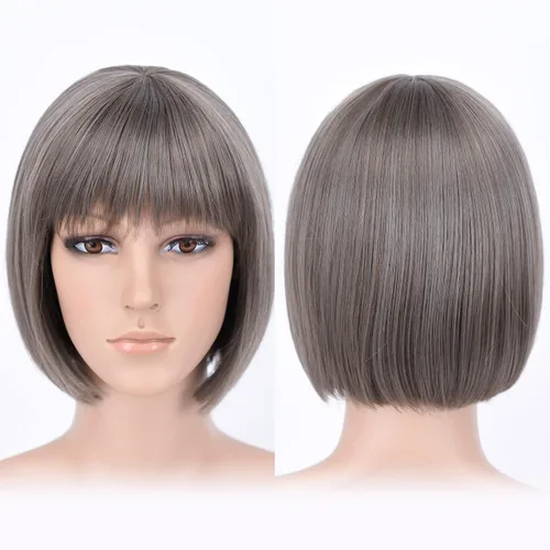 Vista 43 de Pelucas Bob con flequillo, peluca de cabello castaño rojizo de 10 Caoba