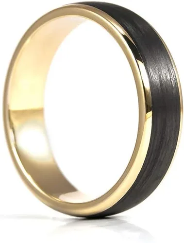 Vista 2 de 18ct yellow gold ring with carbon fiber. Unique engagement band. (04710_6N)