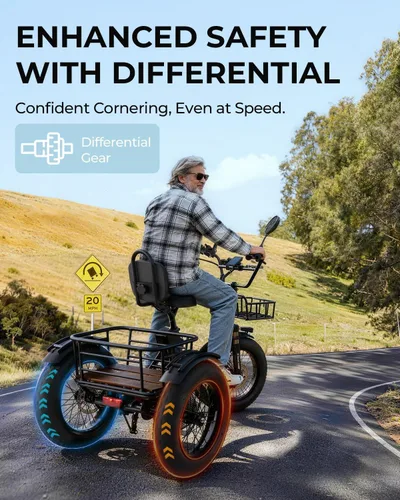 Vista 2 de Skeri Triciclo eléctrico para adultos, motor Etrike de 750 W (pico 1350 W), triciclo eléctrico plegable de 20 x 4 pulgadas, batería de 48 V13Ah