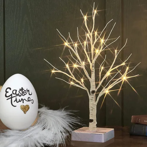 Vista 8 de Fudios Árbol de abedul iluminado con temporizador, funciona con pilas, 18 pulgadas, decoración del hogar, árboles de abedul artificiales