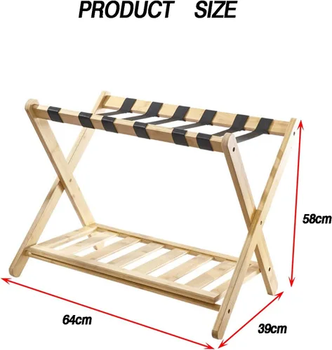 Vista 2 de Fully Assembled Solid Wood Luggage Rack,Folding Luggage Rack (with Shoe Rack),Suitable for Bedrooms and Hotels(Black)