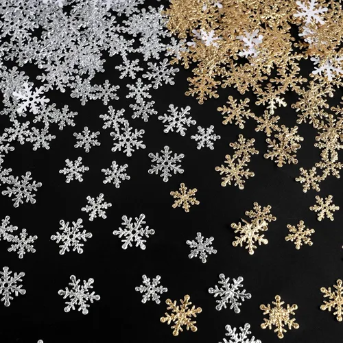 Vista 13 de Decoraciones de confeti de copo de nieve de Navidad, 1200 unidades, confeti morado, azul, plateado, paquete de fiesta de nieve para Navidad