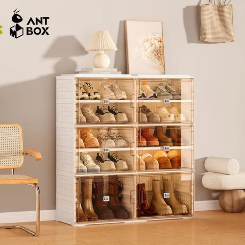 Vista 5 de ANTBOX - Zapatero plegable con puertas transparentes, organizador de zapatos extra grande para entrada y armario, estante de almacenamiento portátil