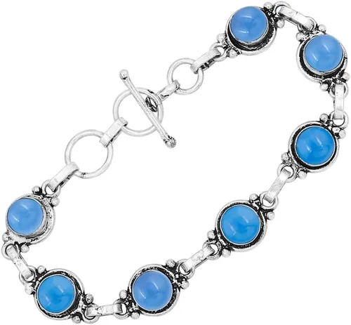 Vista 32 de Round Shape Natural & Synthetic Gemstones Silver Plated Bracelets for Women - Vintage Bohemian Style Handmade Birthstone Adjustable Link Bracelet