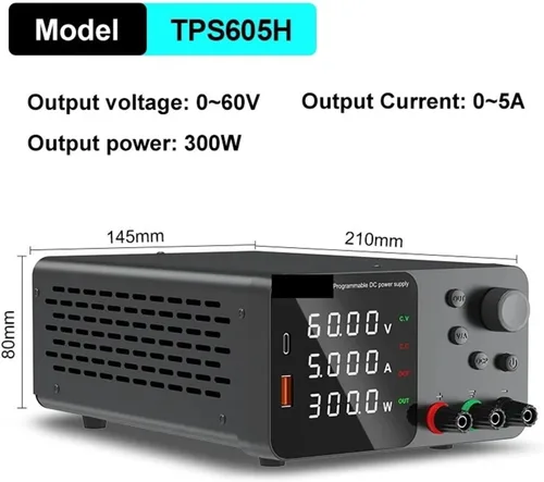 Vista 2 de Fuente de alimentación de 30V 10A CC Fuente de alimentación de banco de CC regulada de conmutación variable para carga rápida Pantalla LED