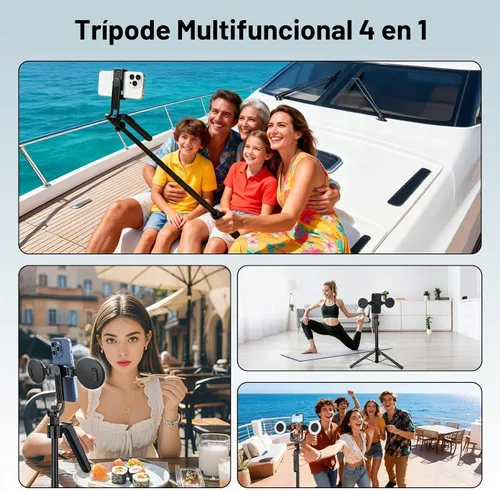 Vista 6 de Trípode de seguimiento automático de cara de 70.9 pulgadas para iPhone con luz, rotación de 360 grados que sigue tu movimiento, trípode de teléfono