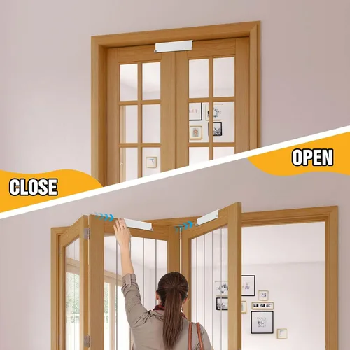 Vista 4 de Cerradura de puerta plegable, cerraduras de seguridad para niños para puertas dobles y despensa de armario, se adapta a puertas plegables de 1 1/8-1
