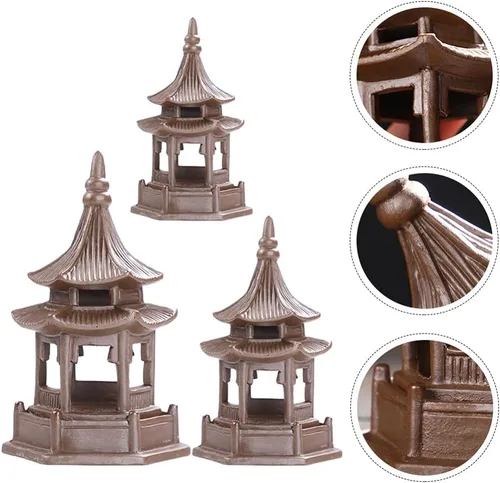 Vista 6 de BESPORTBLE Escultura de cerámica Zen Garden Ornamento 3 piezas miniatura mini estatua de pagoda estatua de cerámica para jardín zen decoración