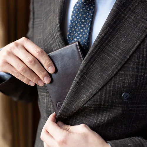 Vista 7 de Maxwell Scott Mens Luxury Leather Trifold Wallet The Gallucio Handmade In Italy Dark Chocolate Brown
