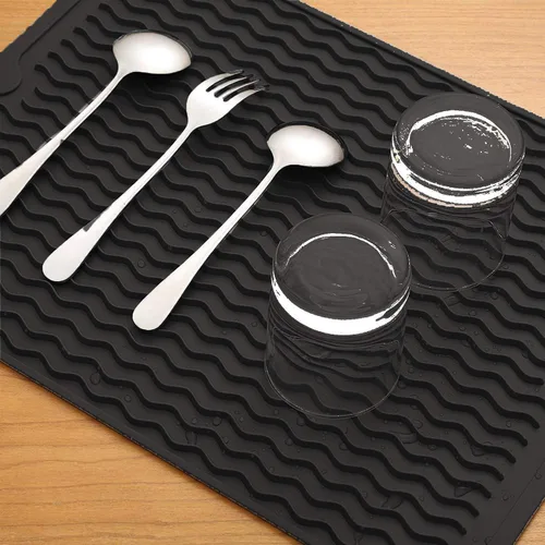 Vista 4 de Tapete grande para secar platos, alfombrillas de silicona de múltiples usos para múltiples usos, tapete de secado para encimera de cocina, 12 x 16