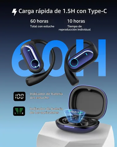 Vista 3 de Traducción AI Auriculares de oído abierto Traductor en tiempo real azul mar