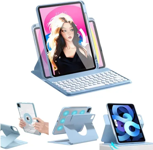 Vista 9 de Funda de teclado para iPad de 9ª/8ª/7ª generación, funda vertical para iPad 10.2/Air3/Pro10.5 con soporte para teclado y lápiz, soporte magnético