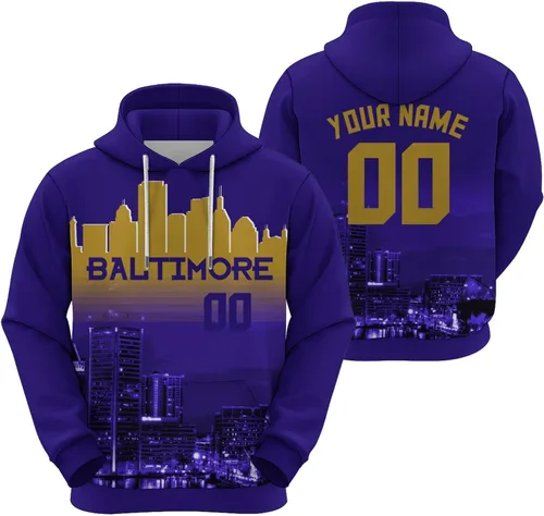 Vista 32 de Custom Football Hoodies City Night Skyline Personalized Sweatshirt Name Number Fan Gift Pullover for Men Women Youth