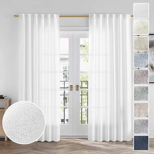 Vista 69 de Cortinas de Lino Natural Color Crema de 84 Pulgadas de Largo para Sala de Estar, Juego de 2 Paneles de Lino Texturizado con Trabillas Traseras