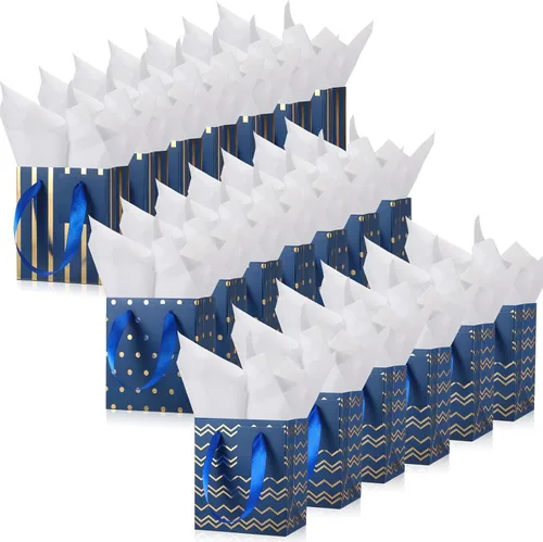 Vista 20 de Tenare - 24 pequeñas bolsas de regalo pequeñas de papel metálicas para fiestas, pequeñas con asas, papel de seda para joyas, envoltura de regalo