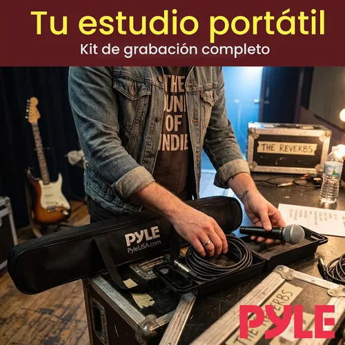 Vista 7 de Pyle PDMIC88ST - Kit de micrófono dinámico de mano profesional - Micrófono vocal unidireccional con cable con bolsa de transporte, soporte