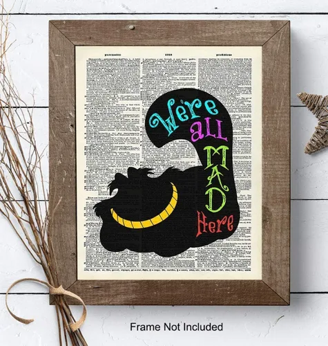 Vista 7 de Decoración de pared de gato Cheshire – Arte de pared de gato – Regalo único para los fanáticos de Alicia Wonderland – Póster de fotos de diccionario