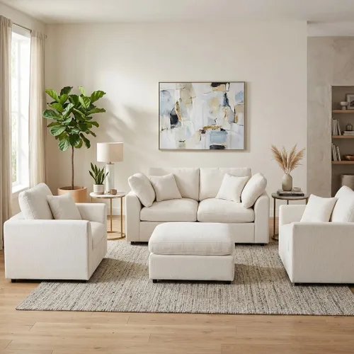 Vista 11 de Moderno juego de sofá de 3 piezas, 1 sofá biplaza y 2 sillones, juego de muebles modulares de sala de estar, tapicería Boucle, marco de sofá