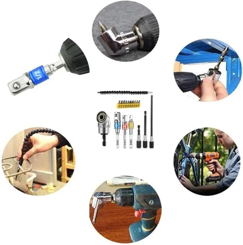 Vista 6 de Juego de extensión de broca flexible, incluye taladro de ángulo recto de 105°, extensión de taladro flexible, 3 piezas de adaptador de enchufe