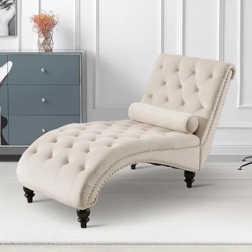 Vista 10 de Tumbona de piel sintética para interiores con almohada, moderna tumbona, sillas ergonómicas tapizadas de poliuretano sin brazos con botones