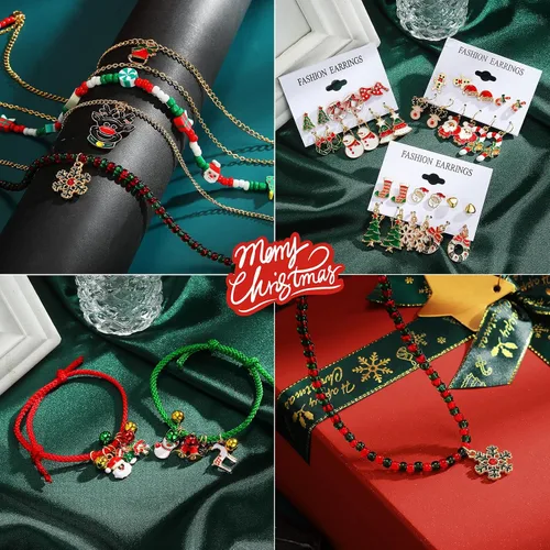Vista 3 de KISS WIFE Juego de joyas de oro para mujeres y niñas, collar de varias capas, apilable, anillos y aretes, paquetes de joyería bohemia de moda