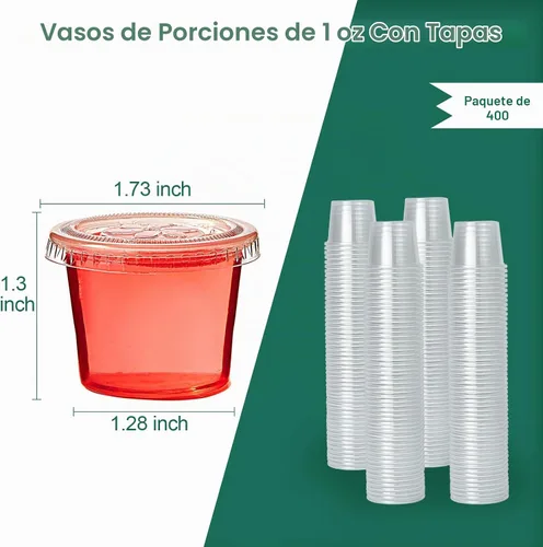 Vista 5 de Lilymicky 400 juegos de vasos de plástico desechables de 1 onza con tapas, pequeños recipientes de plástico para condimentos para salsa, vasos