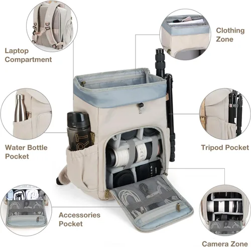 Vista 2 de BAGSMART - Mochila para cámara, mochilas de cámara DSLR para fotógrafos, mochila de fotografía impermeable antirrobo con compartimento para portátil