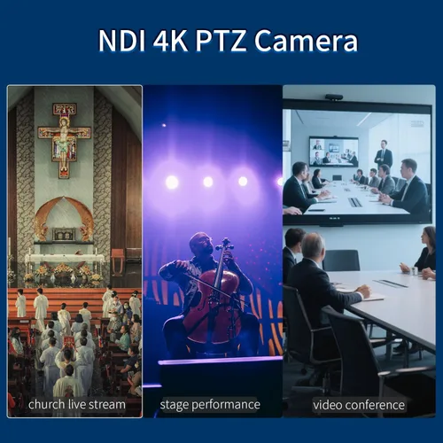 Vista 8 de Cámara 4K NDI con seguimiento automático AI Zoom óptico 21X HDMI/SDI/USB 3.0/PoE/IP PTZ Cámara 4K para adoración a la iglesia, eventos en vivo