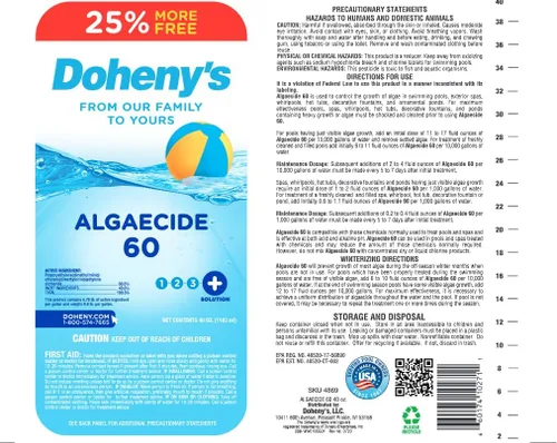 Vista 6 de Doheny's Algicida 60 Grado profesional, sin metales y sin espuma Previene todo tipo de algas Sin manchas, sin turbias Seguro para piscinas