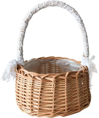 Vista 2 de Cesta de mimbre de ratán para flores, juego de 2 cestas de boda para niña, cesta tejida a mano de sauce con asas e inserto de plástico, cesta