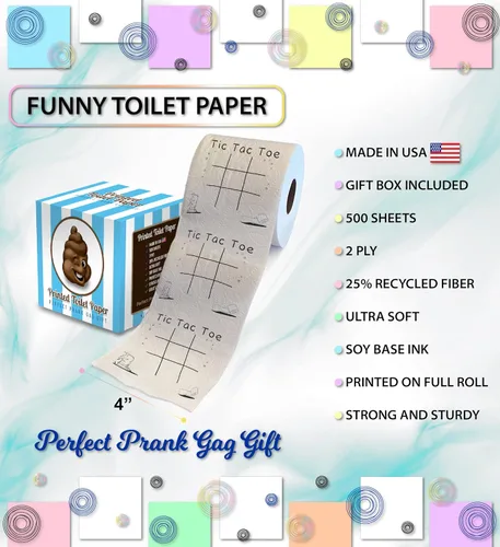 Vista 3 de Printed TP Tic Tac Toe - Papel higiénico impreso - Divertido rollo de papel higiénico para broma, sorpresa, decoración de baño, regalo novedoso