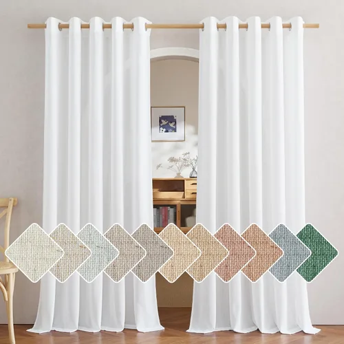 Vista 224 de NICETOWN - Cortinas de lino angora para ventana de cocina sobre el fregadero, con ojales, lino grueso angora, tratamientos cortos para ventanas