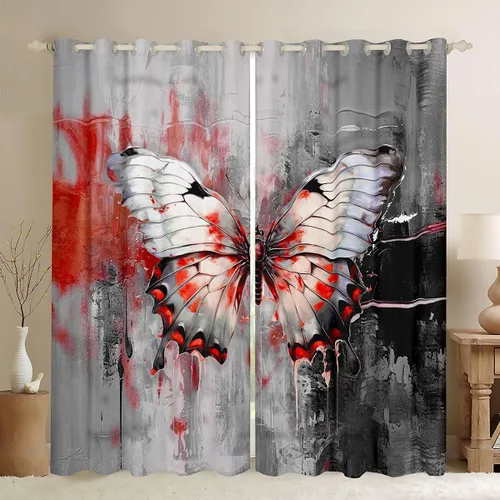 Vista 10 de jejeloiu Cortinas de oscurecimiento de libélula (2 paneles, 52 x 84 pulgadas), cortinas abstractas para dormitorio, sala de estar, arte moderno, 30%