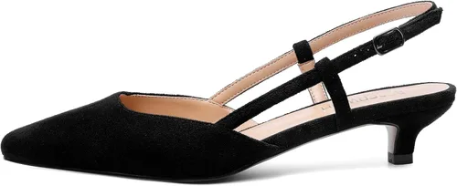 Vista 2 de ROSERWISH Zapatos de vestir de gamuza con punta cuadrada para mujer, para boda, fiesta, cómodos, gatitos, tacón bajo, zapatos de vestir de 1.5