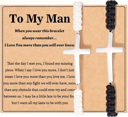 Vista 7 de Tarsus Pulseras cruzadas a juego para parejas, novio, marido, novia, esposa, hombres, mujeres, adultos, Pascua, Navidad, día de San Valentín