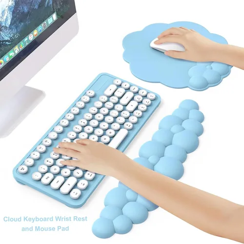 Vista 5 de Cloud - Reposamuñecas para teclado y alfombrilla para mouse con reposamuñecas con posavasos, ergonómico, lindo soporte para reposamuñecas de espuma