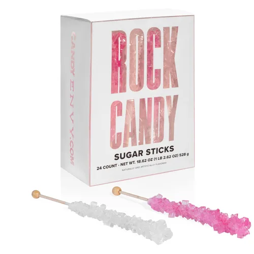 Vista 8 de Palitos de azúcar de caramelo de roca rosa claro y blanco, 12 caramelos envueltos individualmente, sabor a cereza y azúcar original