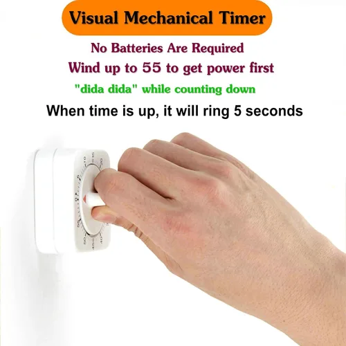 Vista 5 de Temporizador de cocina mecánico cuadrado de 60 minutos, temporizador de cocción visual fácil de usar con imán fuerte y alarma fuerte, temporizador