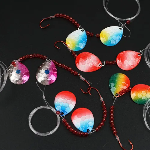 Vista 7 de OROOTL Walleye Rigs Kit, 6pcs Walleye Fishing Lures Crawler Harness Colorado Spinner Blade Pre-Rigged Live Bait Rigs Spinnerbaits Freshwater