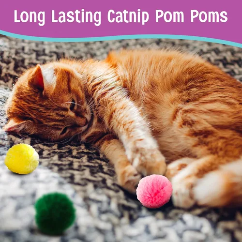 Vista 6 de CatNip pompones de lana, paquete de 4, Color Variado