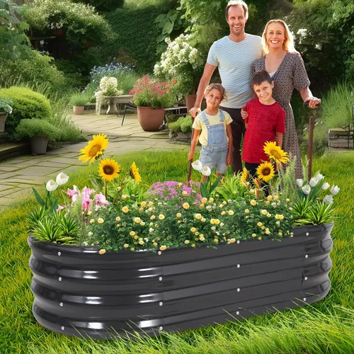 Vista 7 de 1MORE Cama de jardín elevada galvanizada: jardineras para exteriores, camas elevadas para jardinería, kit de cama de jardín de metal de 4 x 2 x 1
