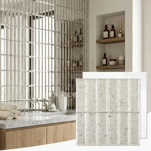 Vista 18 de Diflart 32 azulejos de espejo para despegar y pegar, plateado, 3 x 3 pulgadas, espejo biselado cuadrado para cocina, azulejos de pared