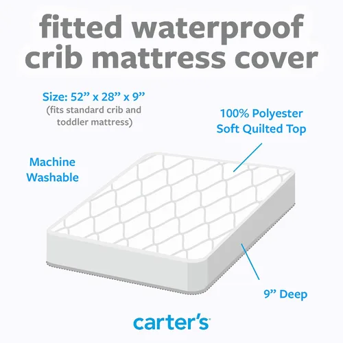 Vista 3 de Carters - Protector de colchón ajustable impermeable para cuna y protector de colchón para cuna de bebé, sábana protectora para niños y niñas